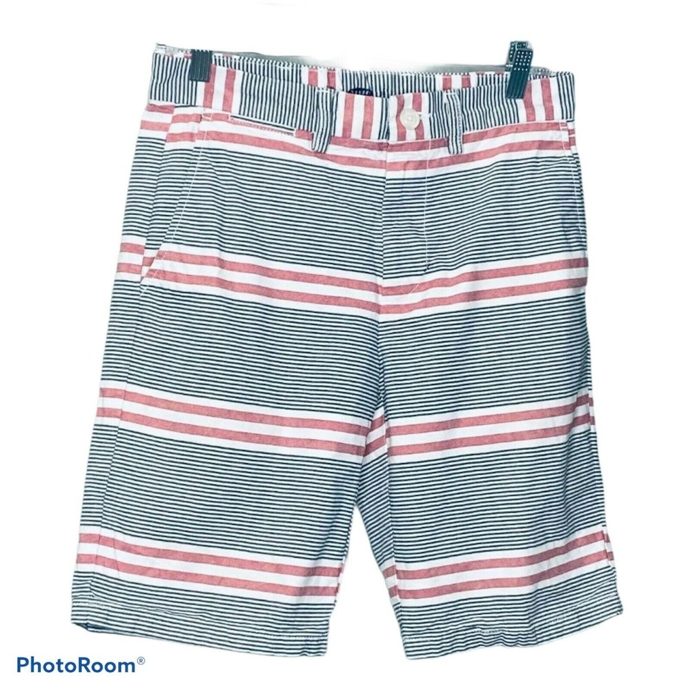 Old‎ Navy Men's Shorts Chino Red White Blue Striped Flat Front Slim Size 28
